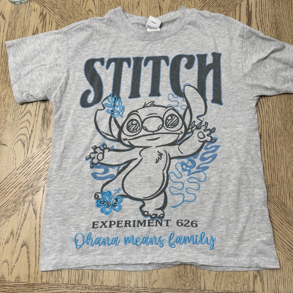 Disney women's XS Gray Stitch Experiment 626 Ohana‎ Means Family Graphic T Shirt